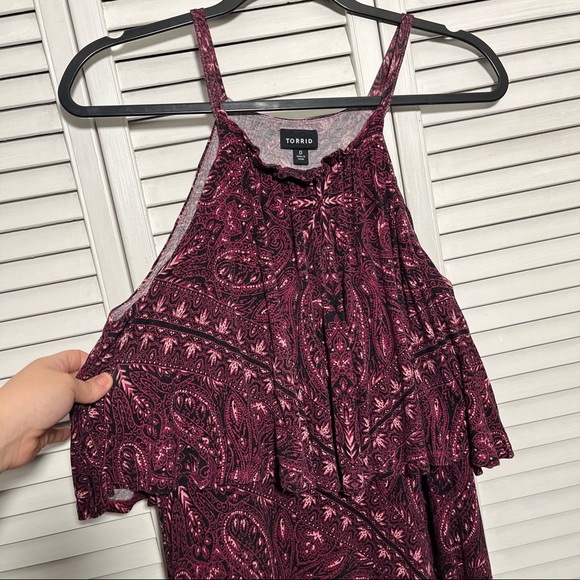🎉HP🎉 Torrid Drape Top Halter Neck Burgundy Maxi Dress, Size 0 - Picture 6 of 14